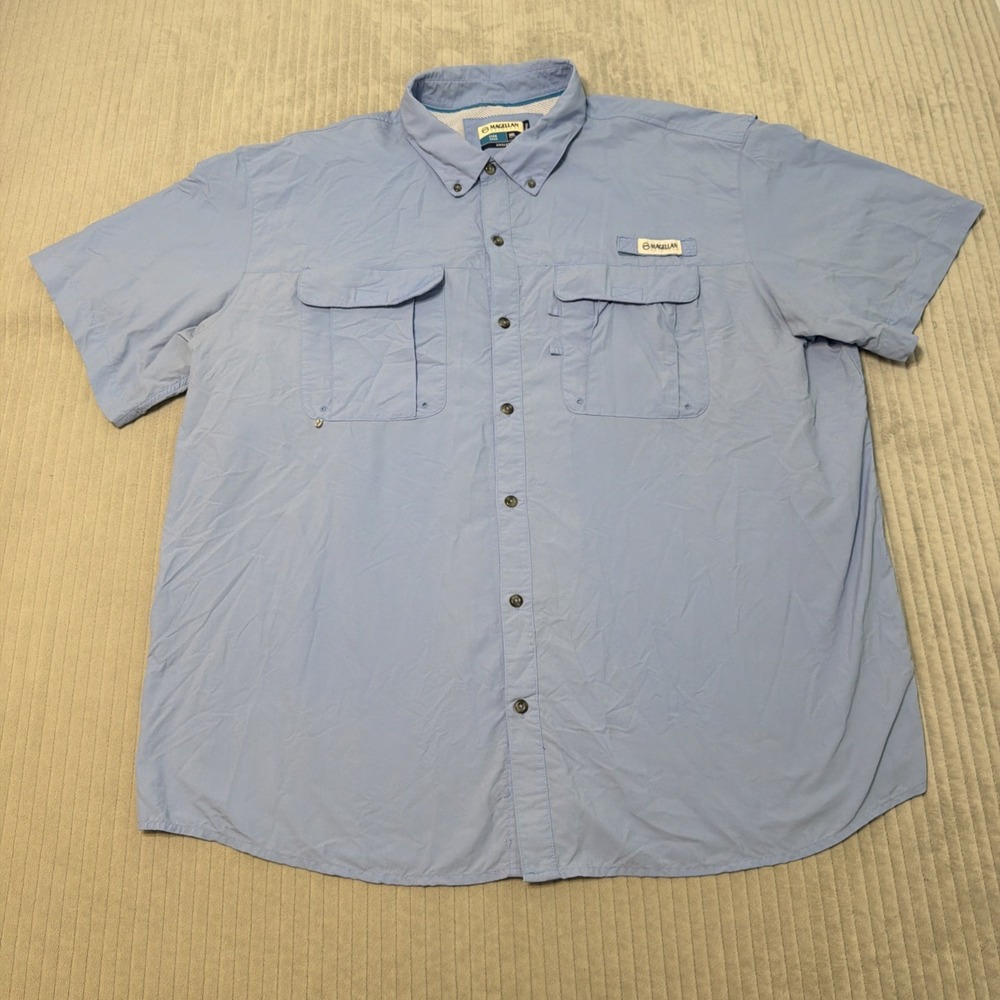 Magellan Fish Gear Mens Blue Vented Button Front S/S‎ Outdoor Shirt Size 3XL